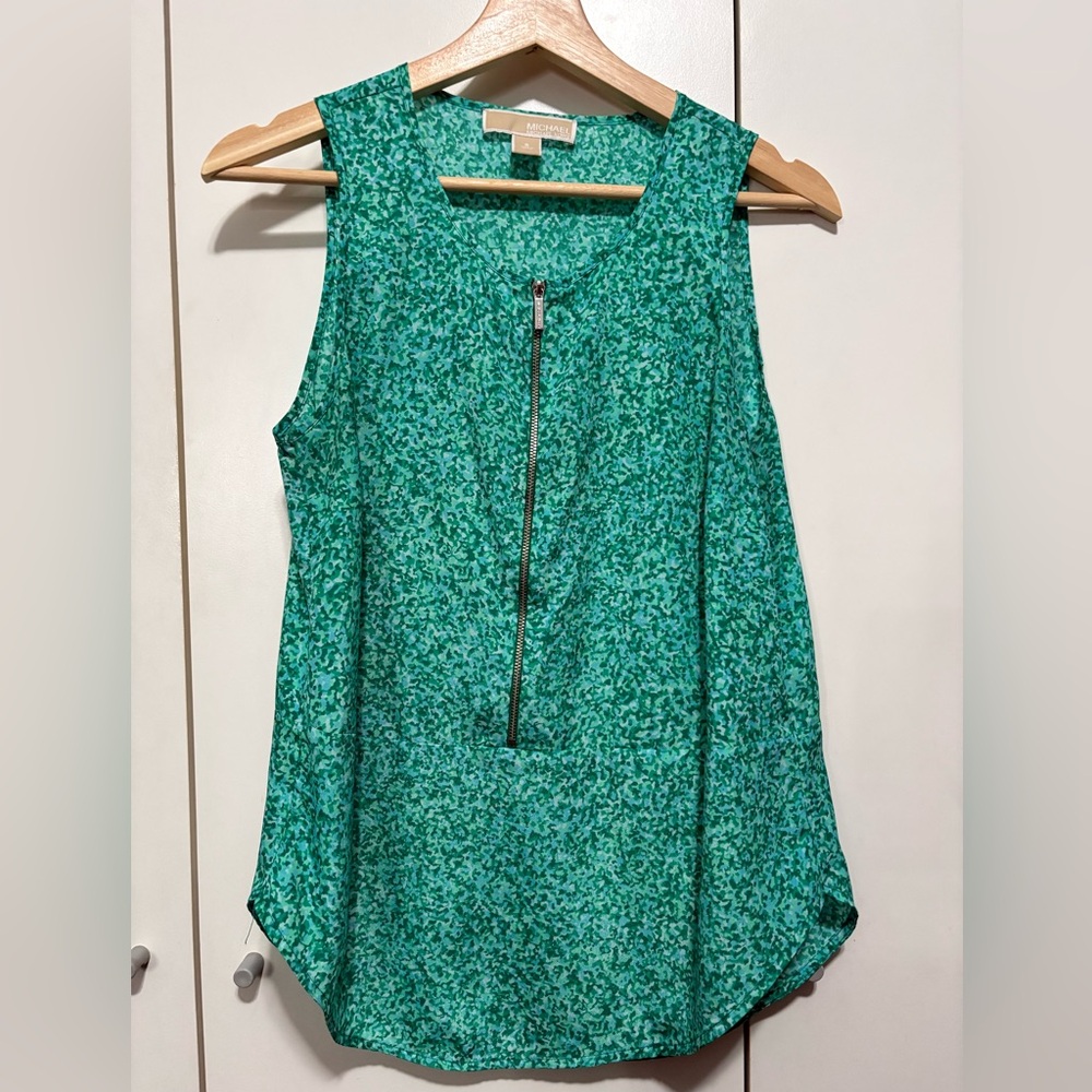 Michael Kors Teal Mosaic Zip Blouse